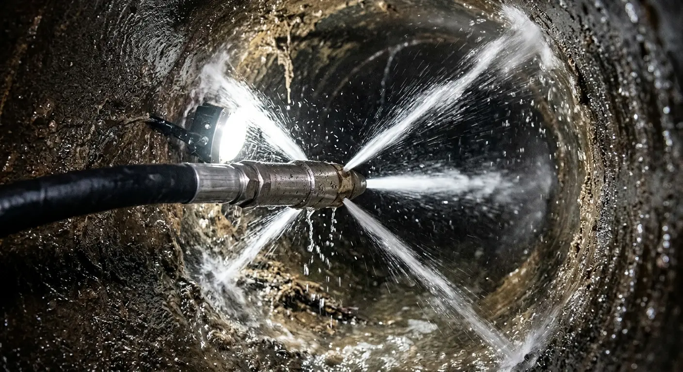 High-pressure hydro jetting nozzle cleaning sewer pipe for Storm Drain Cleaning in Bear Creek
